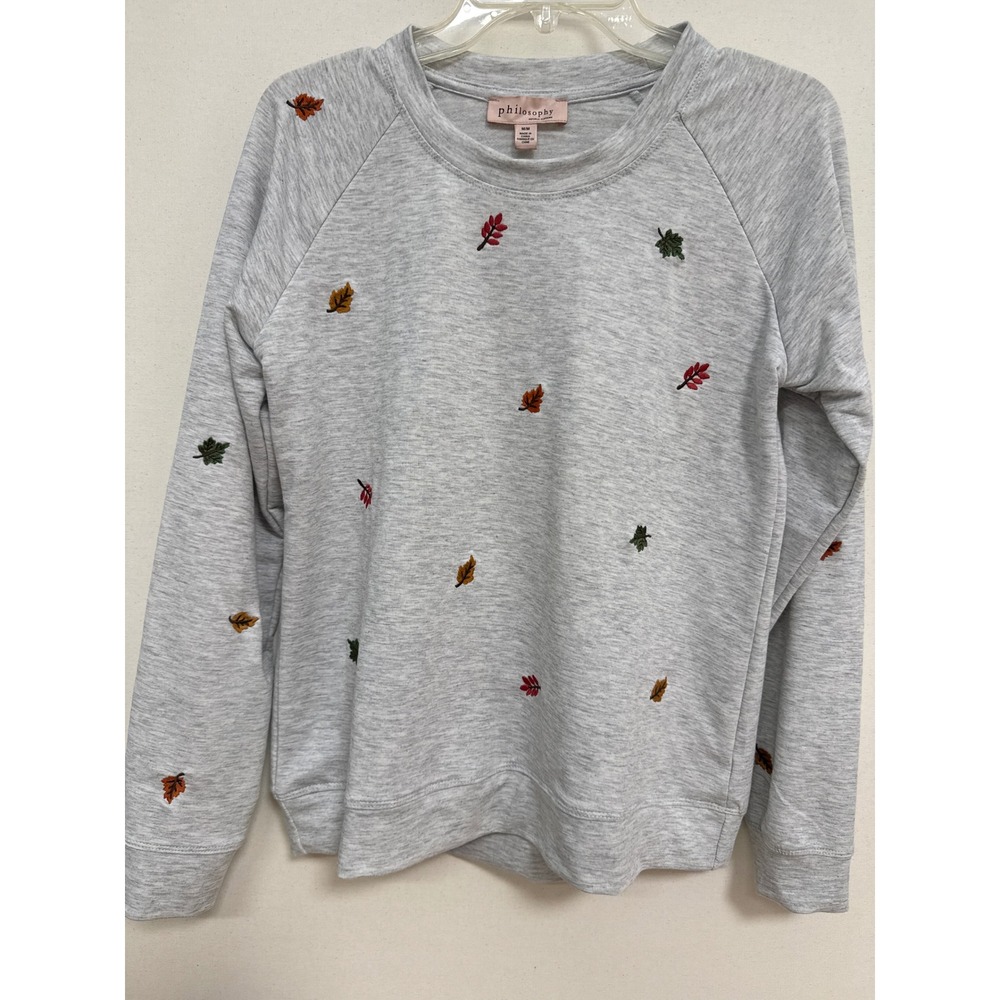 Philosophy Republic Clothing Gray Embroidered Autumn Leaf Sweatshirt Medium